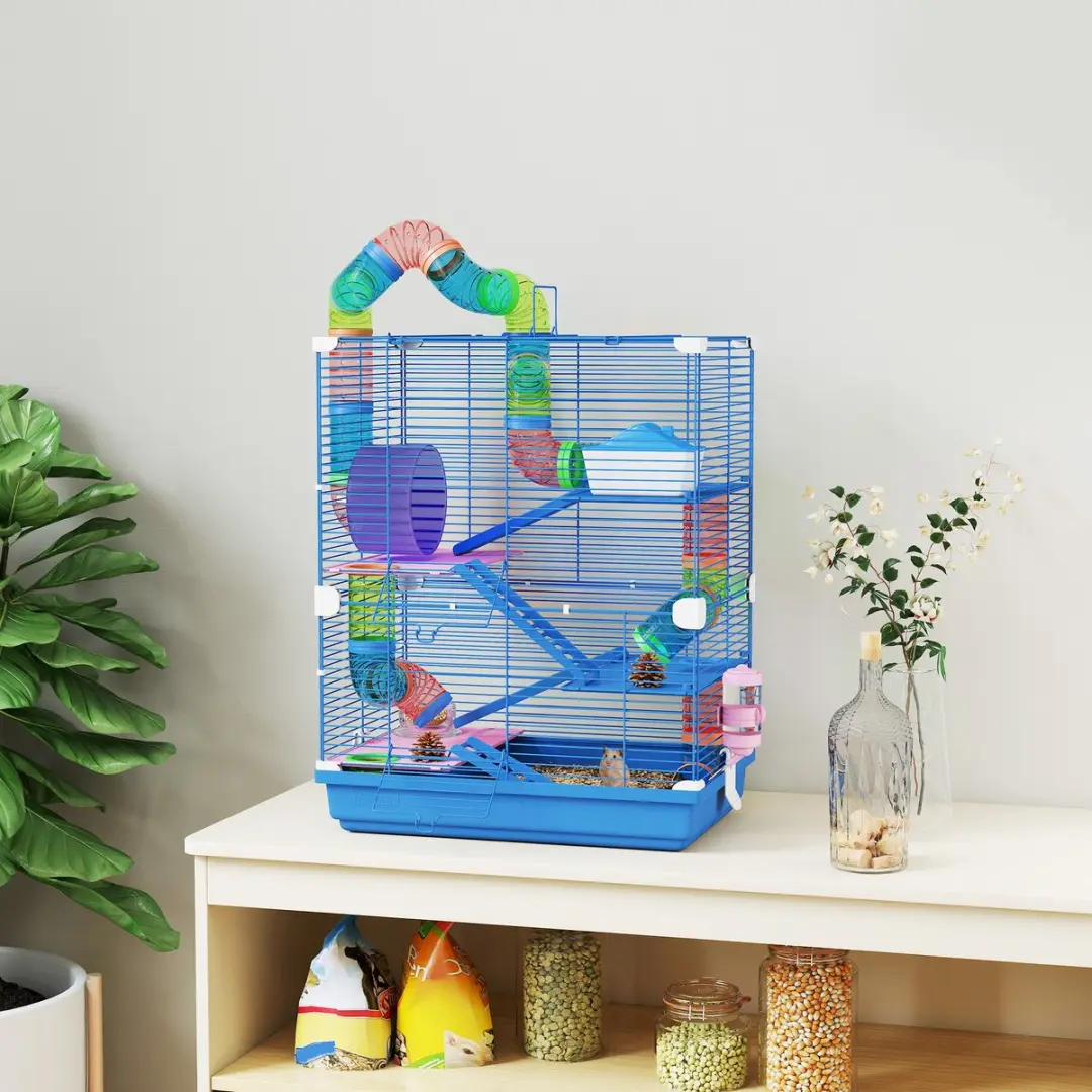 Pawhut Hamsterkooi Metaal 46x30x58cm - Blauw