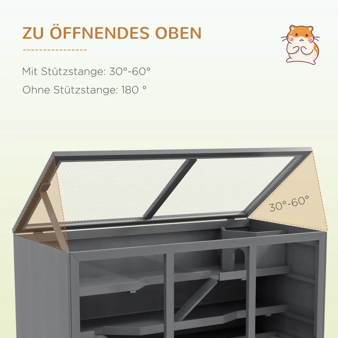 Pawhut Zwerghamsterkooi 3-Verdiepingen - 115x57x55cm - Grijs