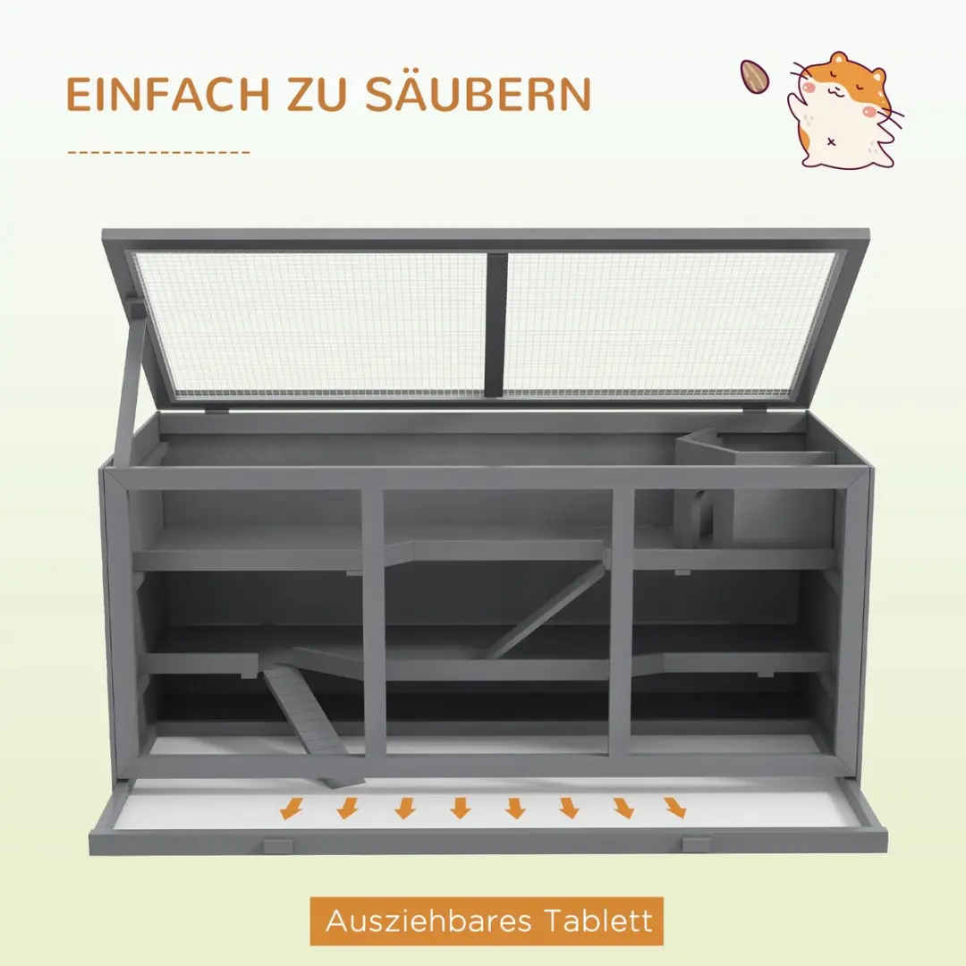 Pawhut Zwerghamsterkooi 3-Verdiepingen - 115x57x55cm - Grijs