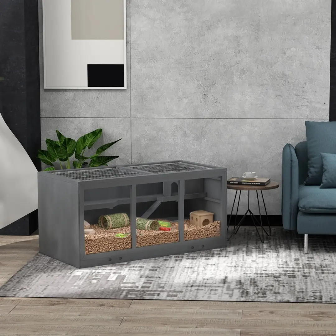 Pawhut Zwerghamsterkooi 3-Verdiepingen - 115x57x55cm - Grijs
