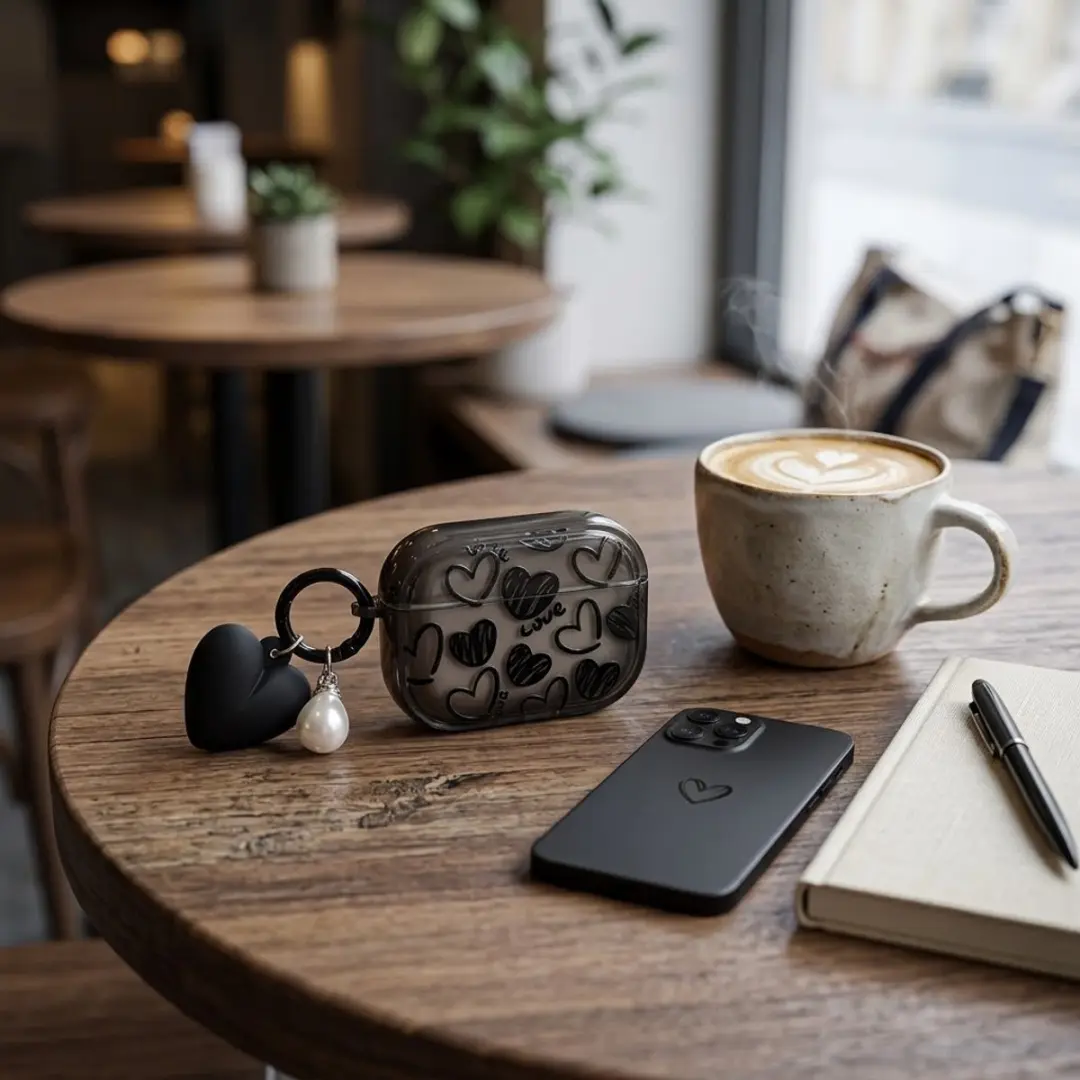 NUVEX Hoesje AirPods Pro 2 Zwart Transparant - Hartjespatroon