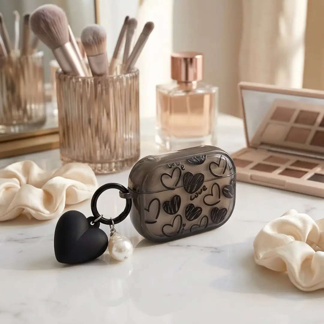 NUVEX Hoesje AirPods Pro 2 Zwart Transparant - Hartjespatroon