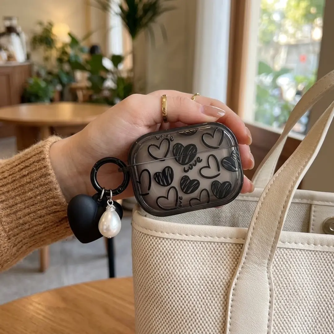 NUVEX Hoesje AirPods Pro 2 Zwart Transparant - Hartjespatroon