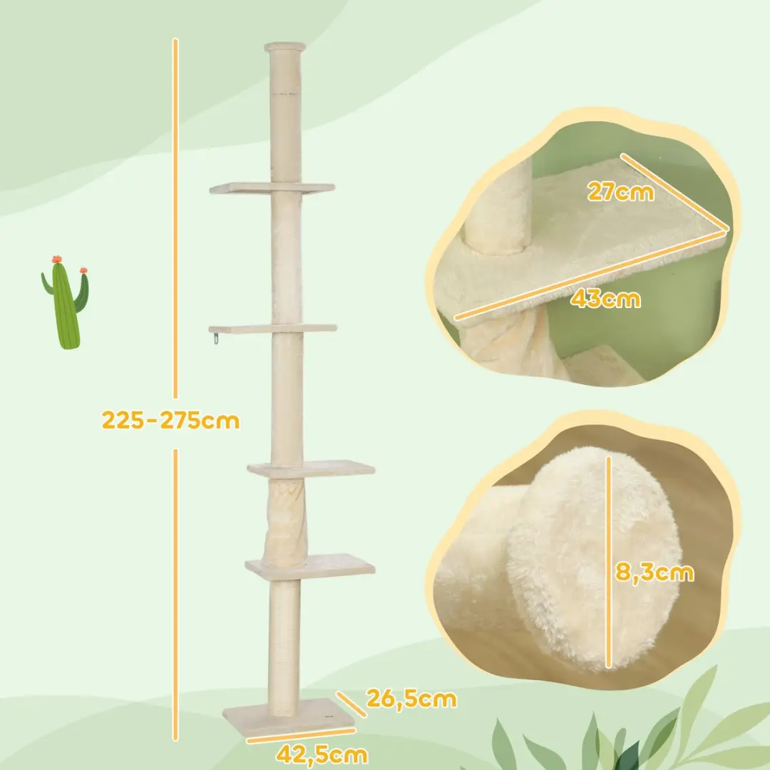 Pawhut Krabpaal Cremewit 225-275cm - 5 Niveaus