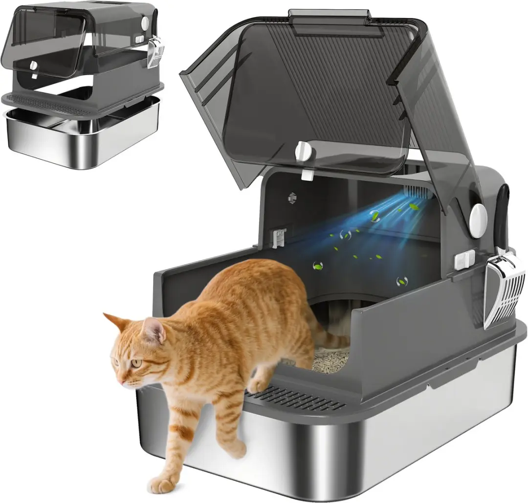 Homcom XXL RVS Kattenbak met deksel 72L