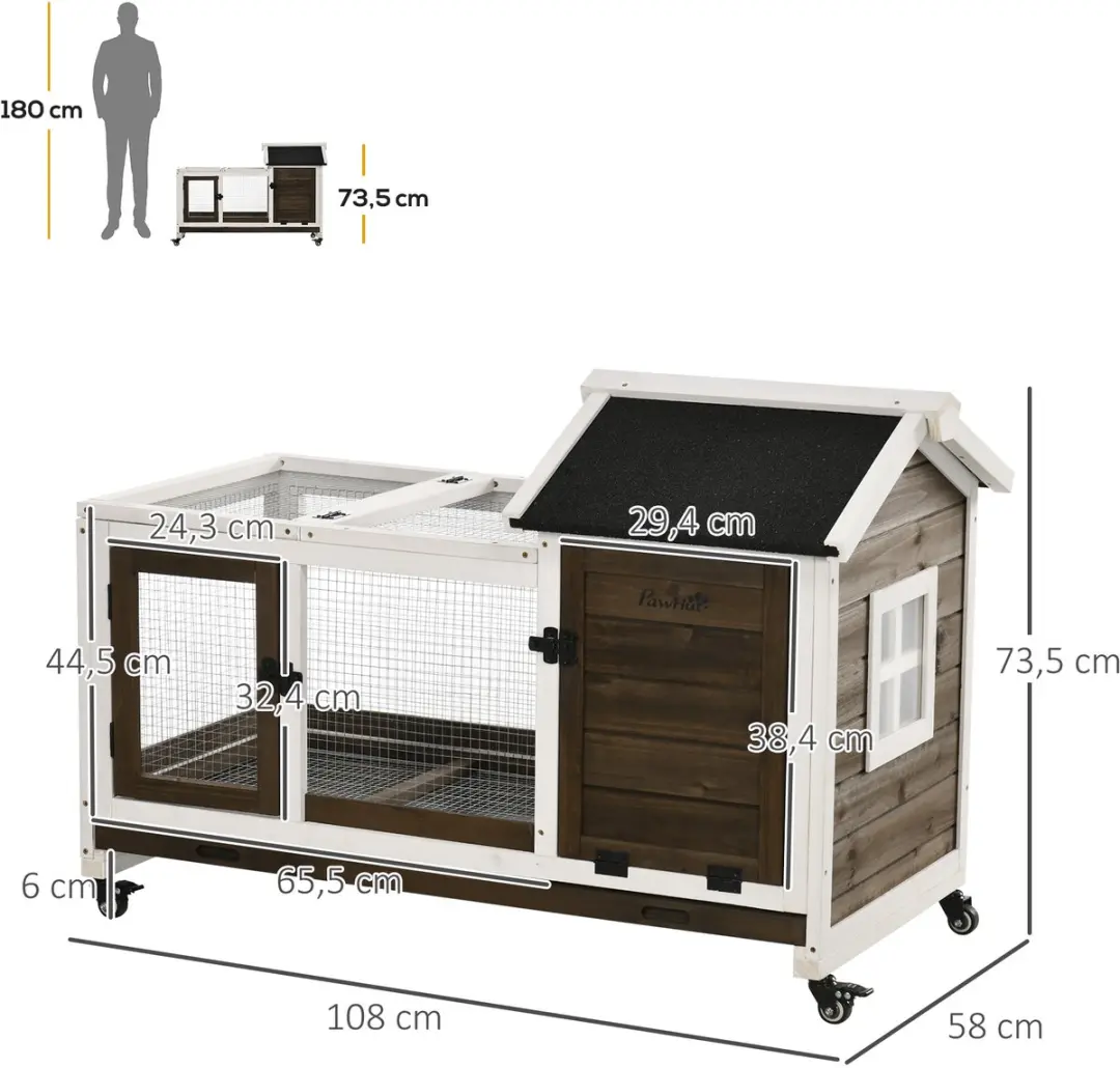 Pawhut Konijnenhok Dennenhout 108x58x73,5cm Koffiebruin