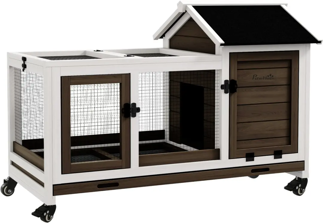 Pawhut Konijnenhok Dennenhout 108x58x73,5cm Koffiebruin