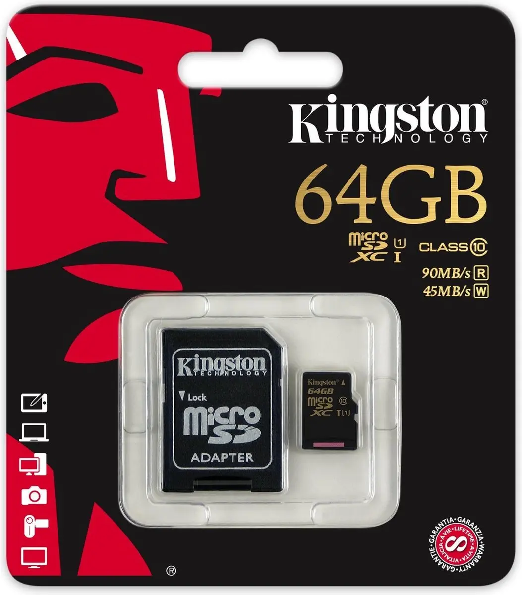 Kingston microSDXC SDCA10/64GB Class 10 UHS-I 64GB