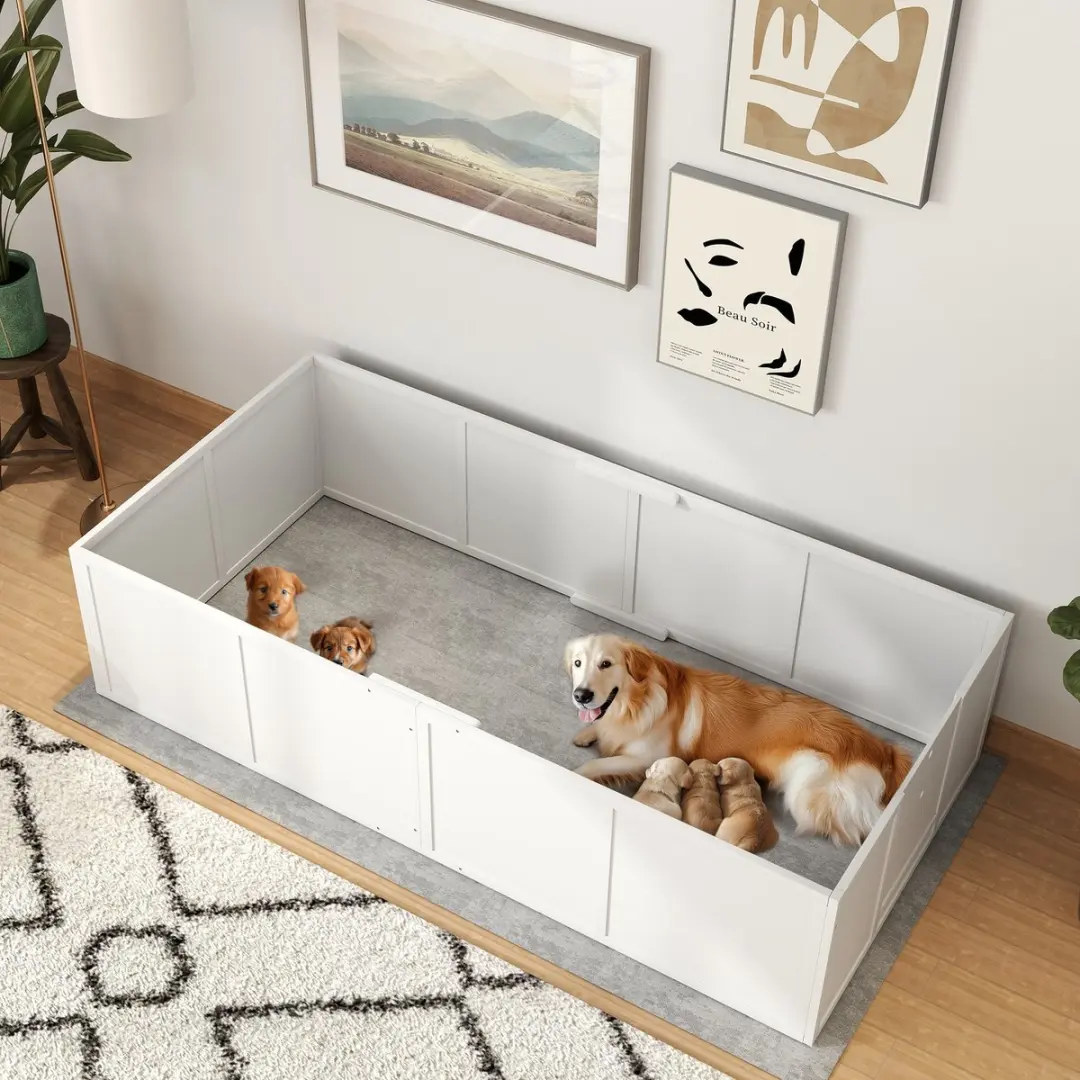 Pawhut Wurfkiste voor Pups 196x96x48cm - Wit
