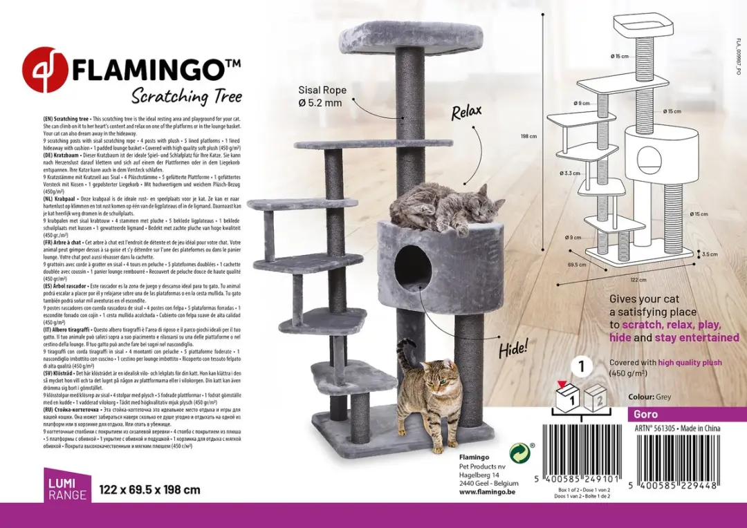 Flamingo Goro Krabpaal - Grijs 122x69,5x198cm