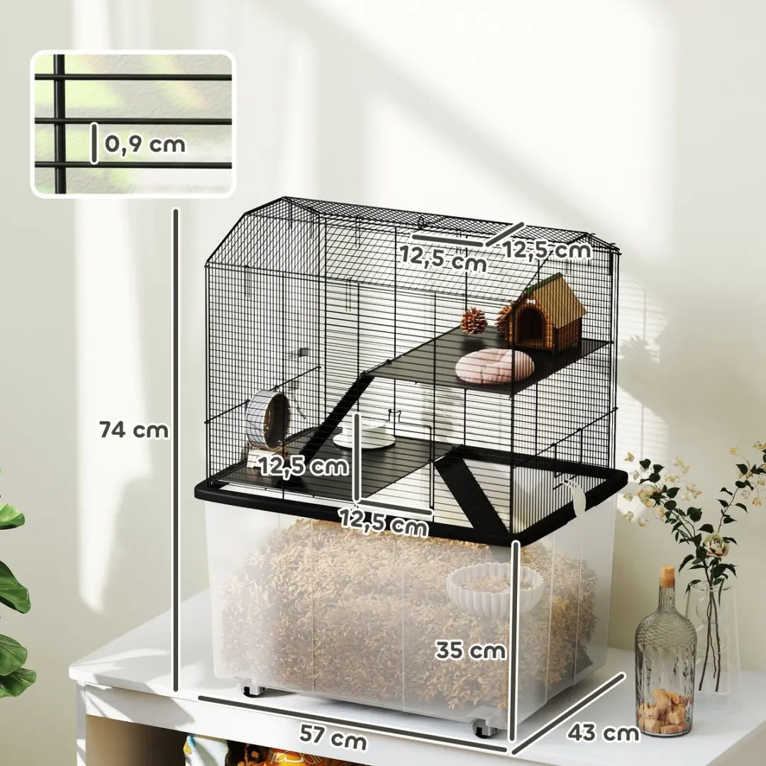 Pawhut Hamsterkooi 57x43x74cm - Zwart