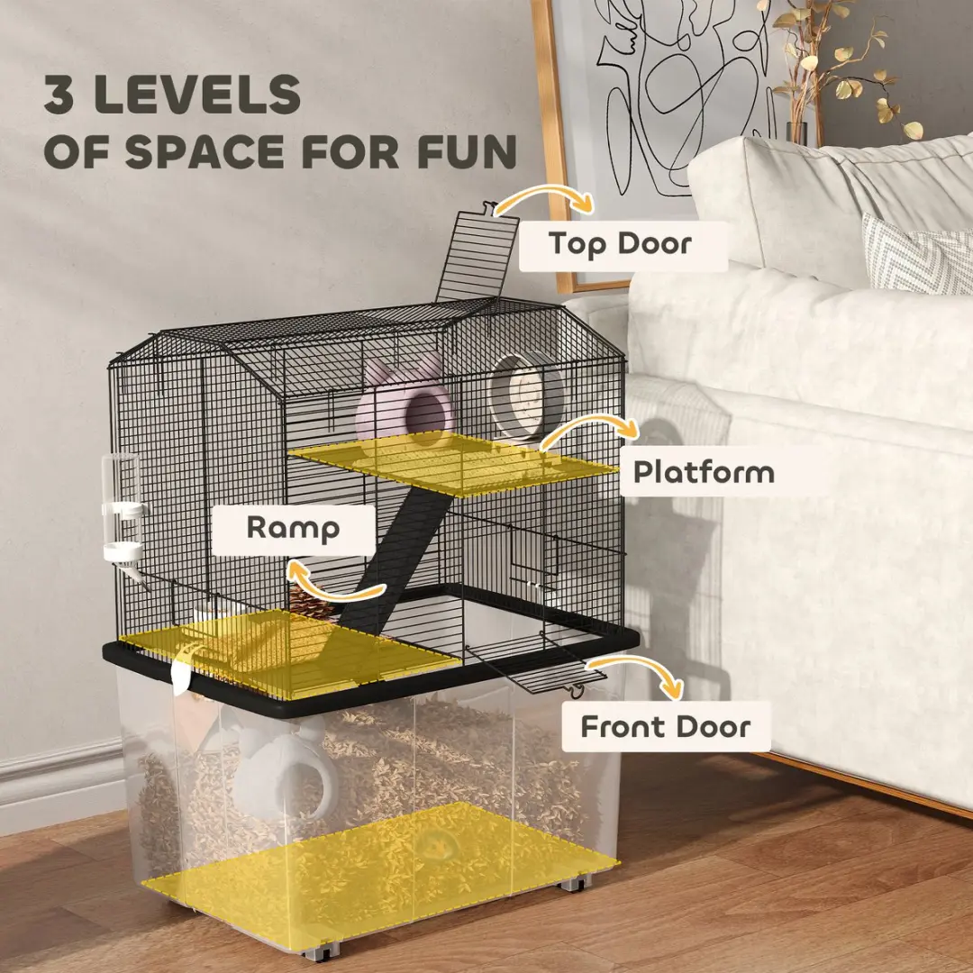 Pawhut Hamsterkooi 57x43x74cm - Zwart - afbeelding 6 van 6