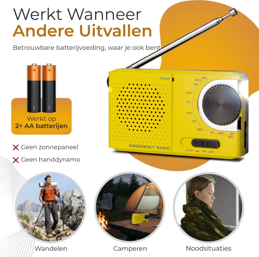 Caliber HPG311Y Noodradio - Geel - Met Zaklamp