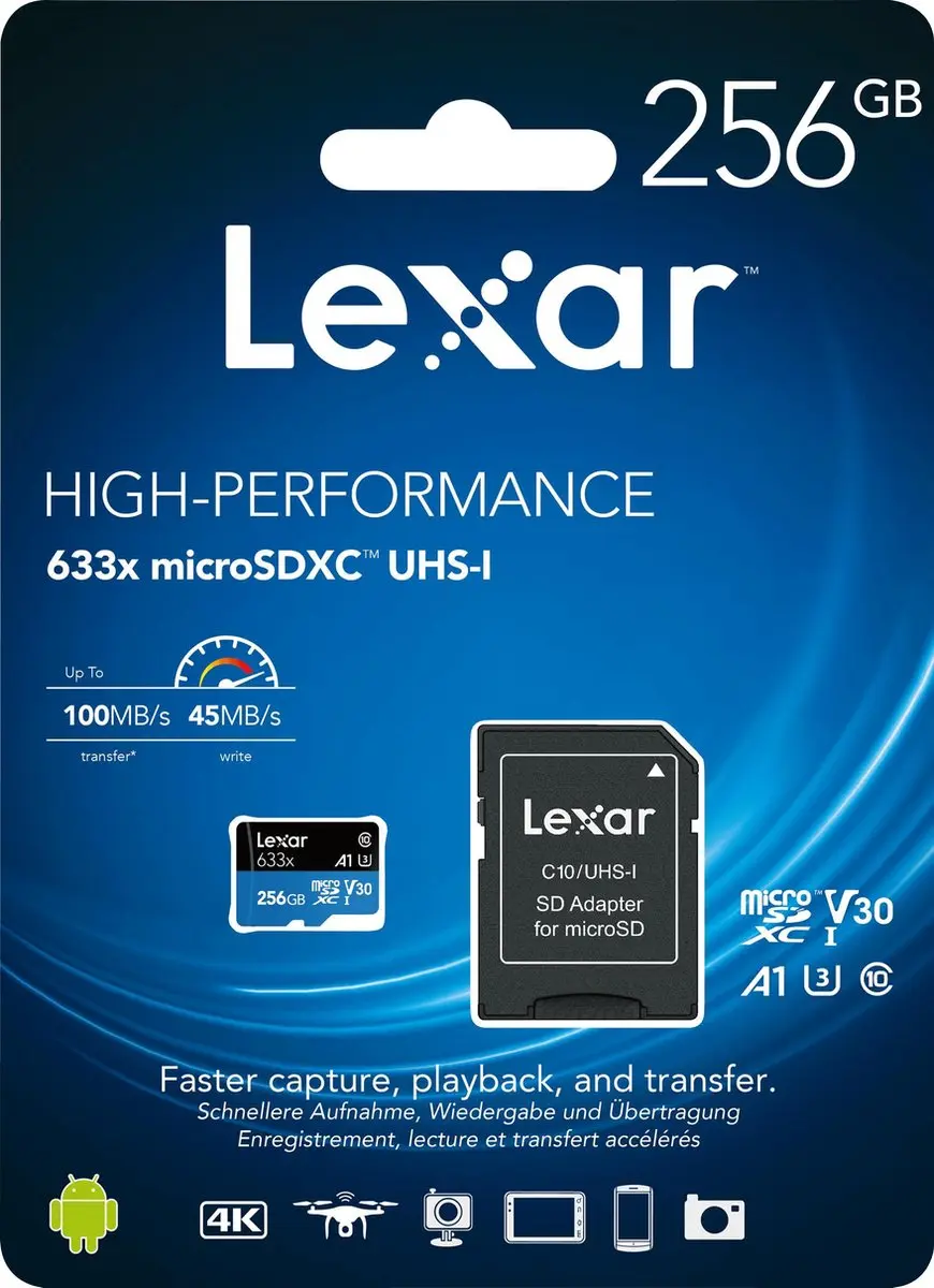 Lexar microSDXC 256GB 633x V30 - Noir/Bleu