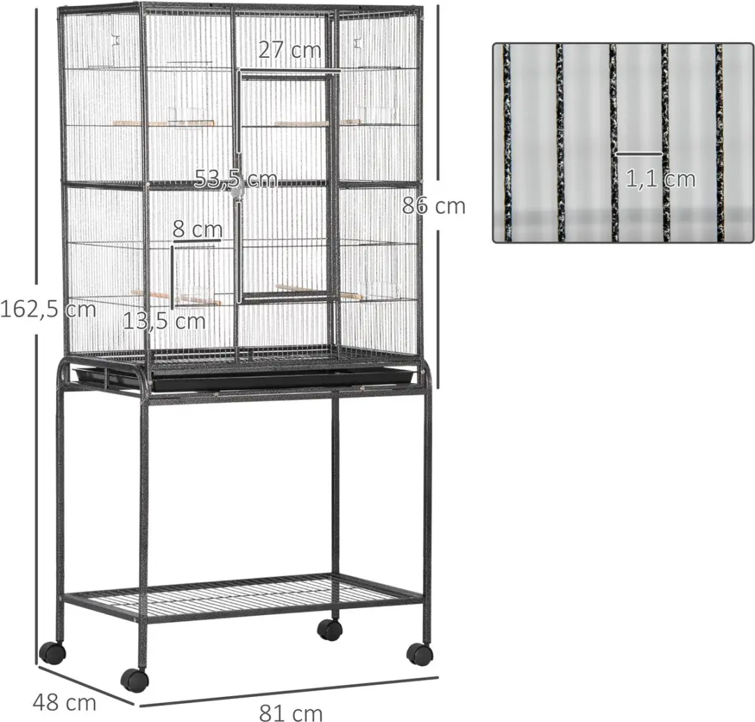 Pawhut Vogelkooi Metaal 77x47x163cm - Grijs