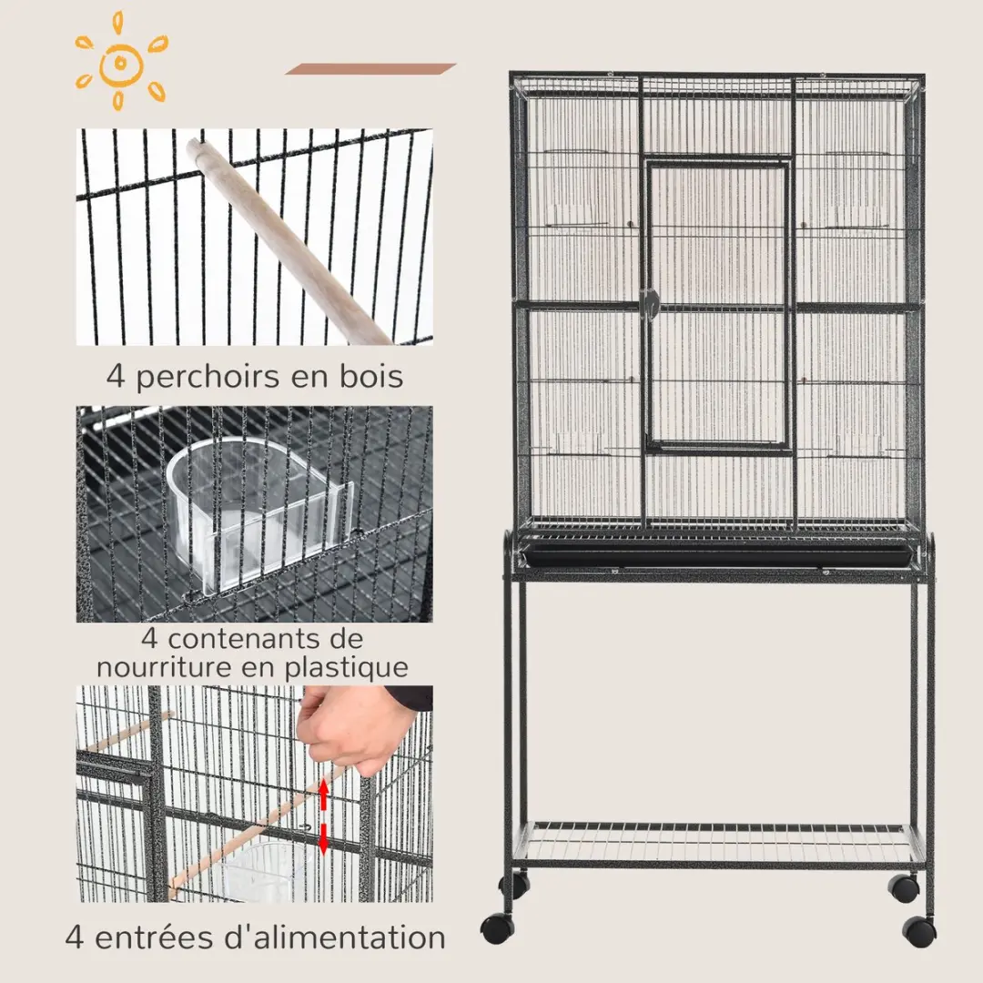 Pawhut Vogelkooi Metaal 77x47x163cm - Grijs