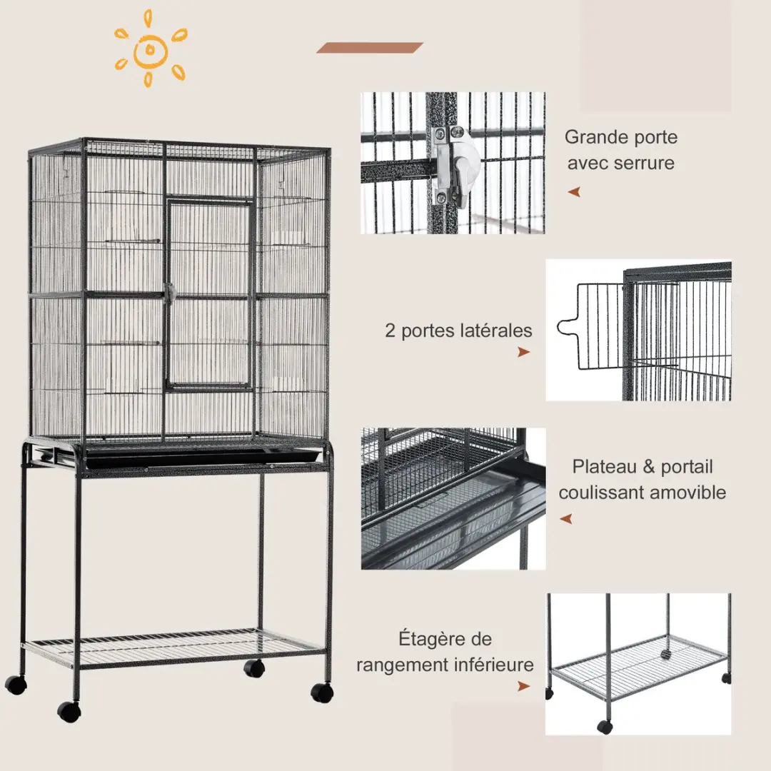 Pawhut Vogelkooi Metaal 77x47x163cm - Grijs - afbeelding 6 van 6