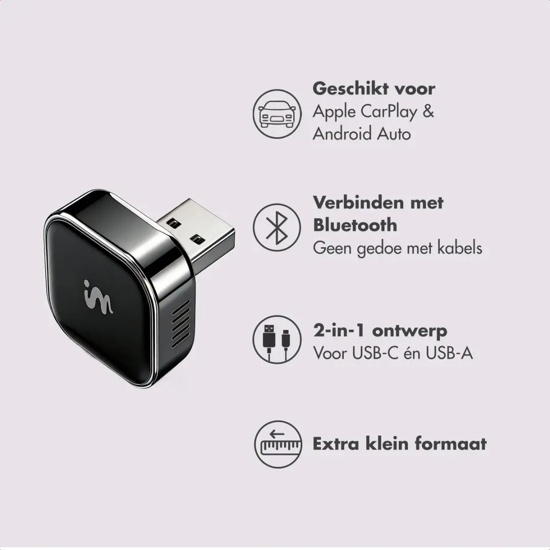 imoshion Mini 2-in-1 Auto Dongle - Apple CarPlay/Android Auto - USB-C/USB-A
