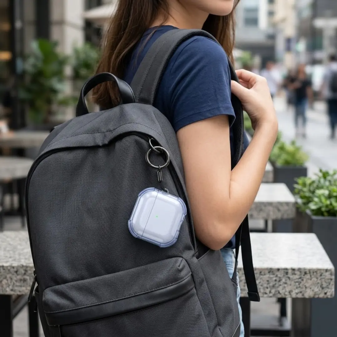 NuveX Hoesje AirPods 4 - Blauw transparant - met sleutelring
