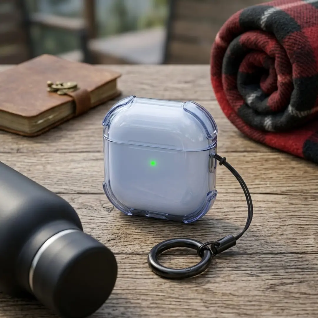 NuveX Hoesje AirPods 4 - Blauw transparant - met sleutelring