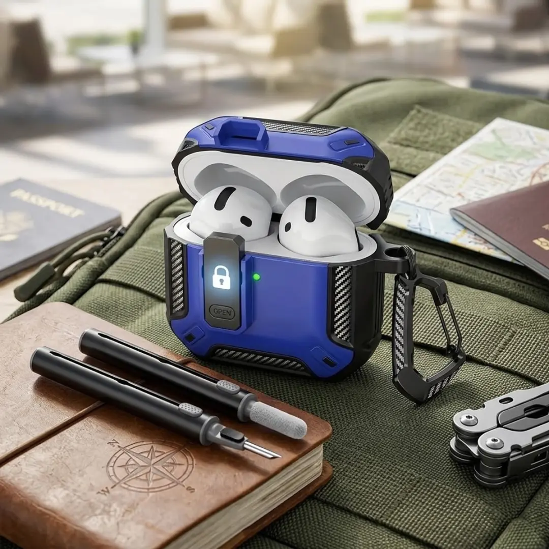 NUVEX Hoesje AirPods Pro 2 Carbon Blauw - met schoonmaakset & karabijnhaak
