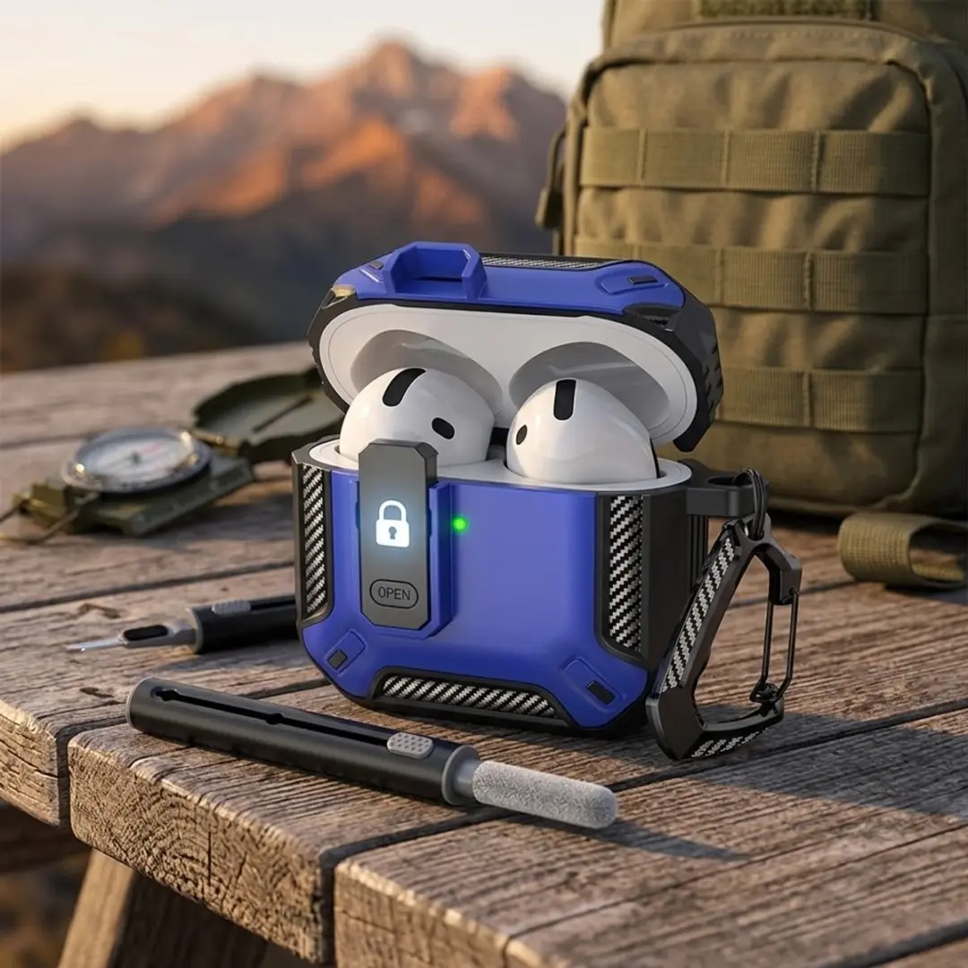 NUVEX Hoesje AirPods Pro 2 Carbon Blauw - met schoonmaakset & karabijnhaak