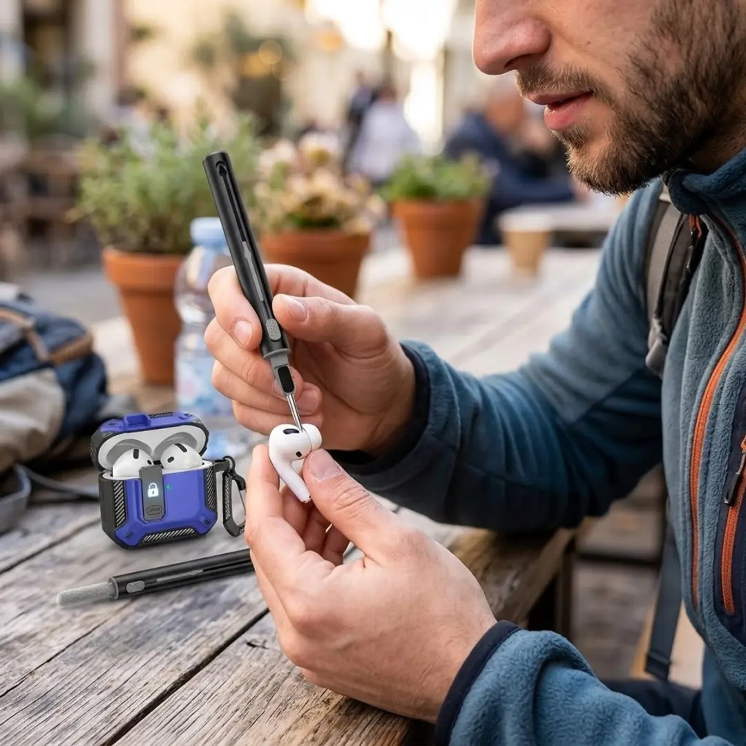 NUVEX Hoesje AirPods Pro 2 Carbon Blauw - met schoonmaakset & karabijnhaak