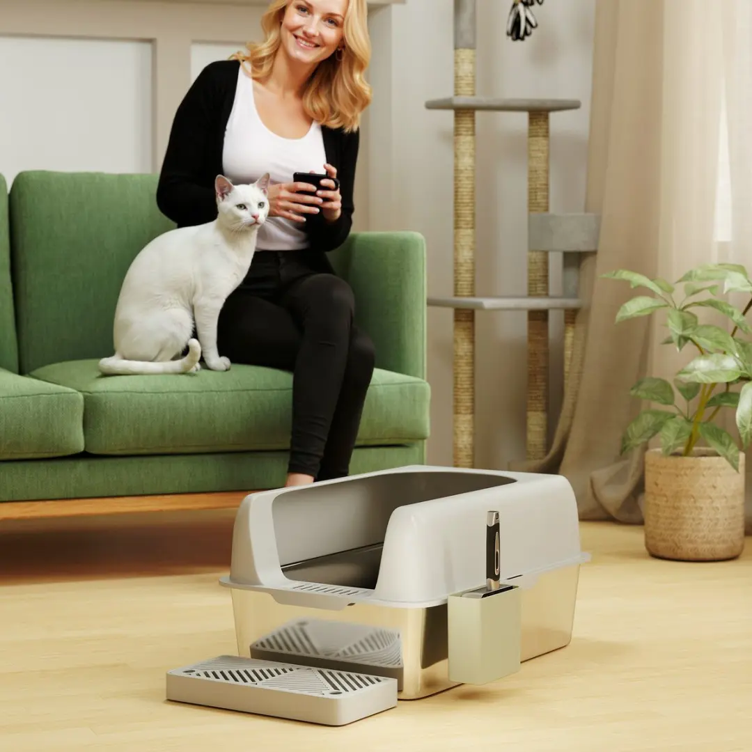 Pawhut Kattenbak ABS - 60L - Hellgrijs