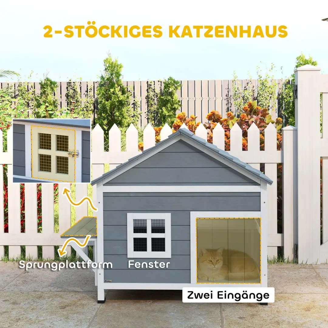 Pawhut Kattenhuis Sparrenhout PS-101L - 72,5x81cm - Grijs