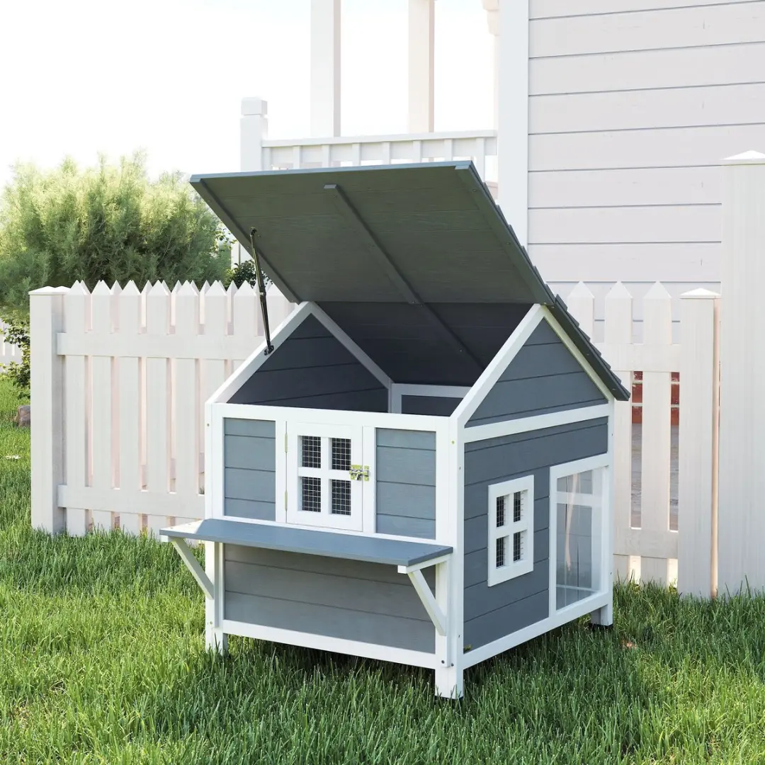 Pawhut Kattenhuis Sparrenhout PS-101L - 72,5x81cm - Grijs