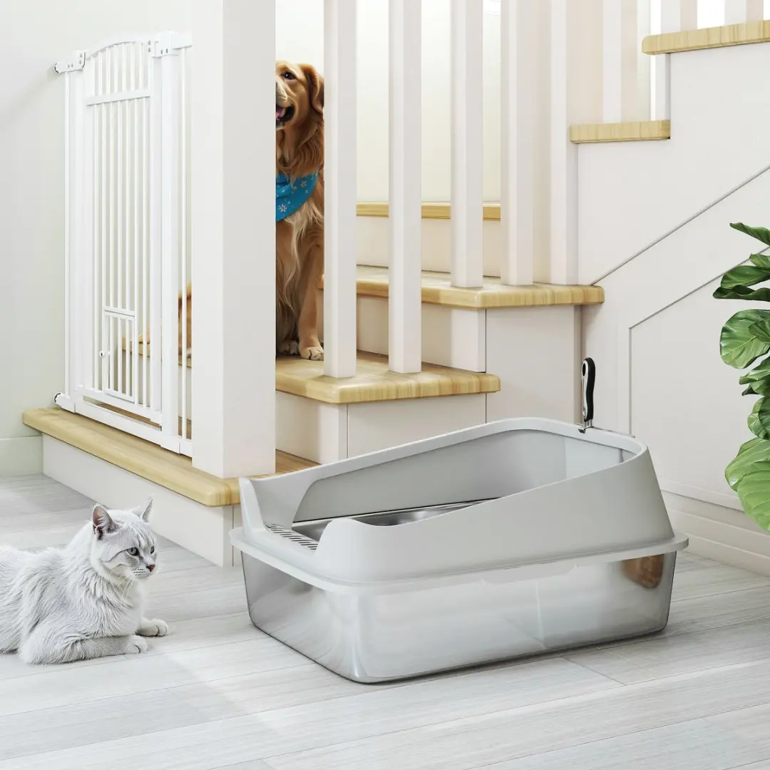 Pawhut Roestvrijstalen Kattenbak 69,8L - Grijs