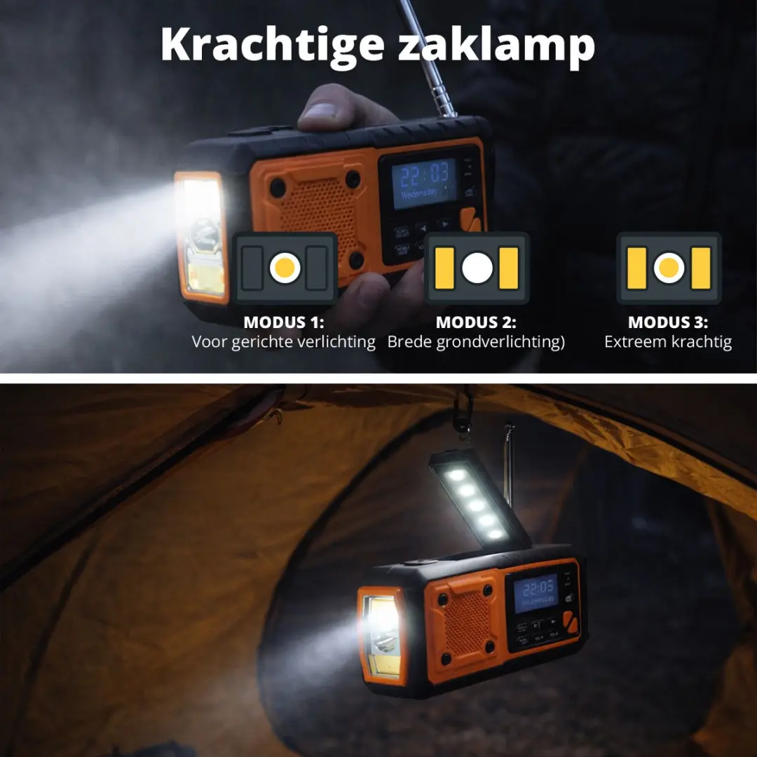 FlinQ RescueWave Noodradio - 5000mAh Powerbank - Zwart/Oranje