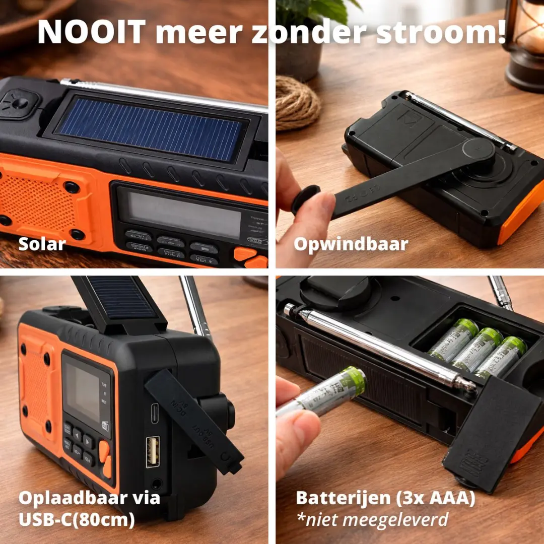 FlinQ RescueWave Noodradio - 5000mAh Powerbank - Zwart/Oranje - afbeelding 6 van 6
