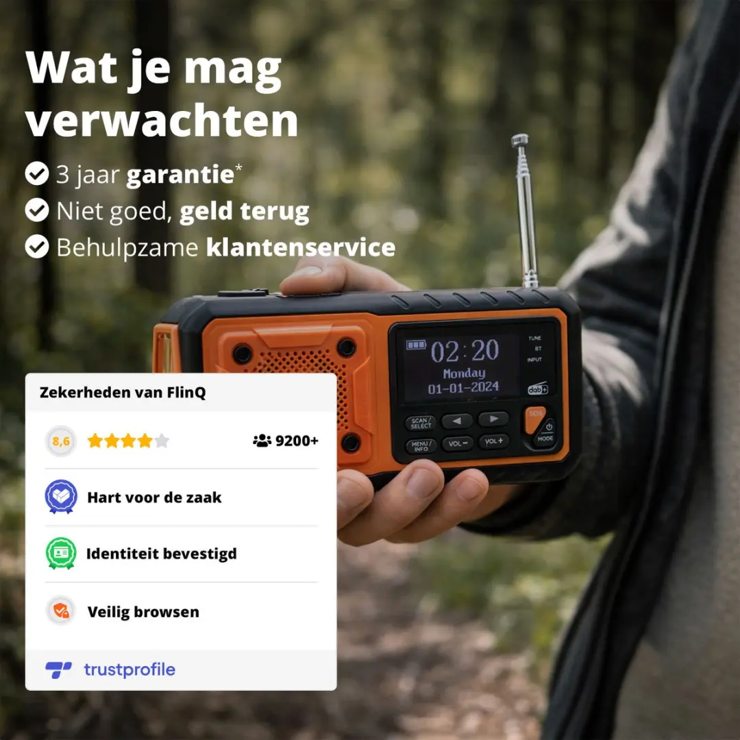 FlinQ RescueWave Noodradio - 5000mAh Powerbank - Zwart/Oranje