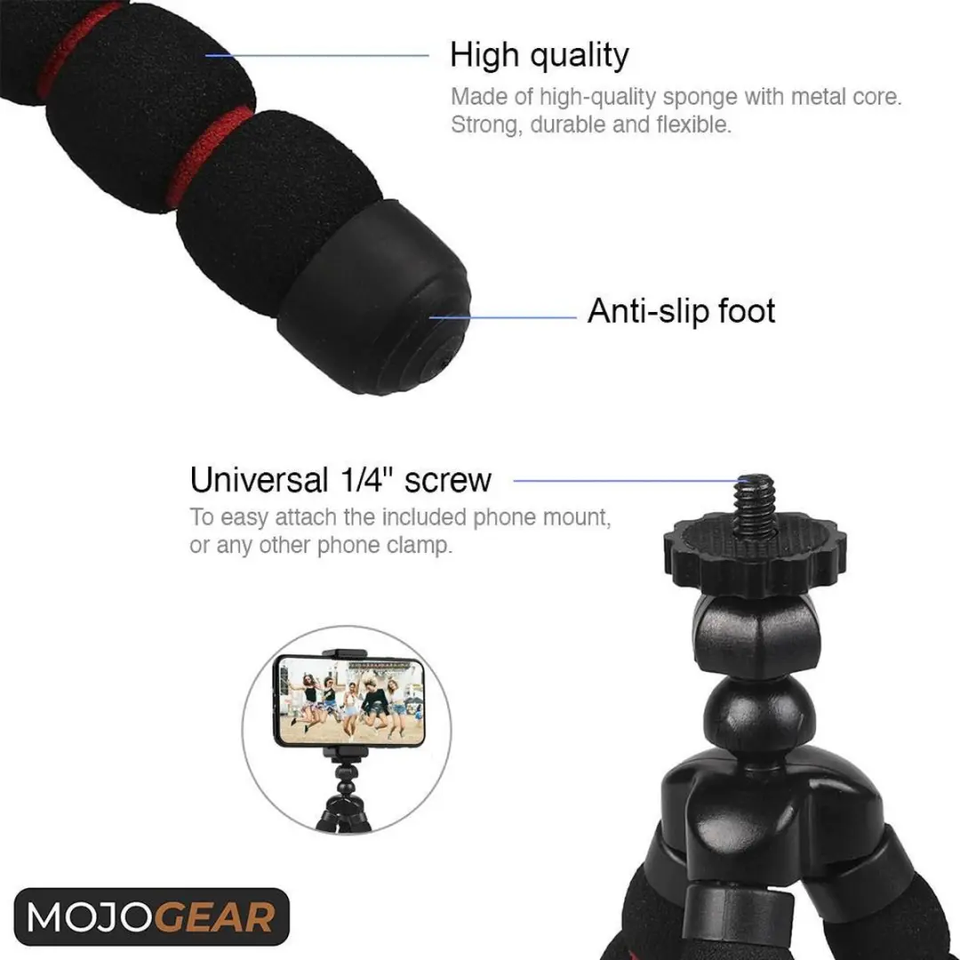MOJOGEAR MG-06-RED Flexibel Mini-Statief - 17cm - Smartphonehouder - Zwart/Rood