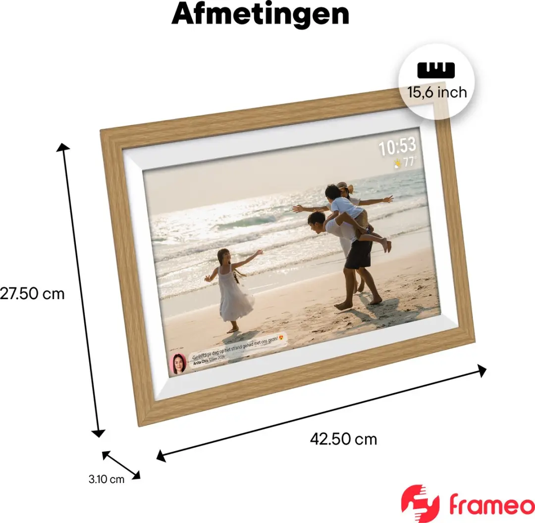 Denver PFF1502LW Digitale Fotolijst 15.6" - Full HD - 16GB - IPS Touchscreen - Houtkleur