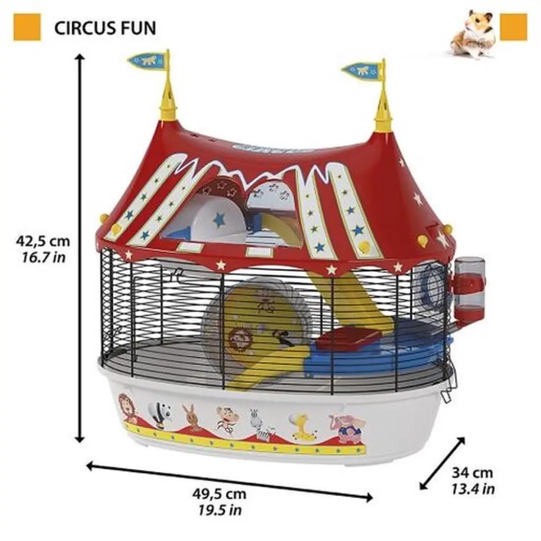 Ferplast Circus Fun Hamsterkooi - 49,5x34x42,5cm - Wit/Rood
