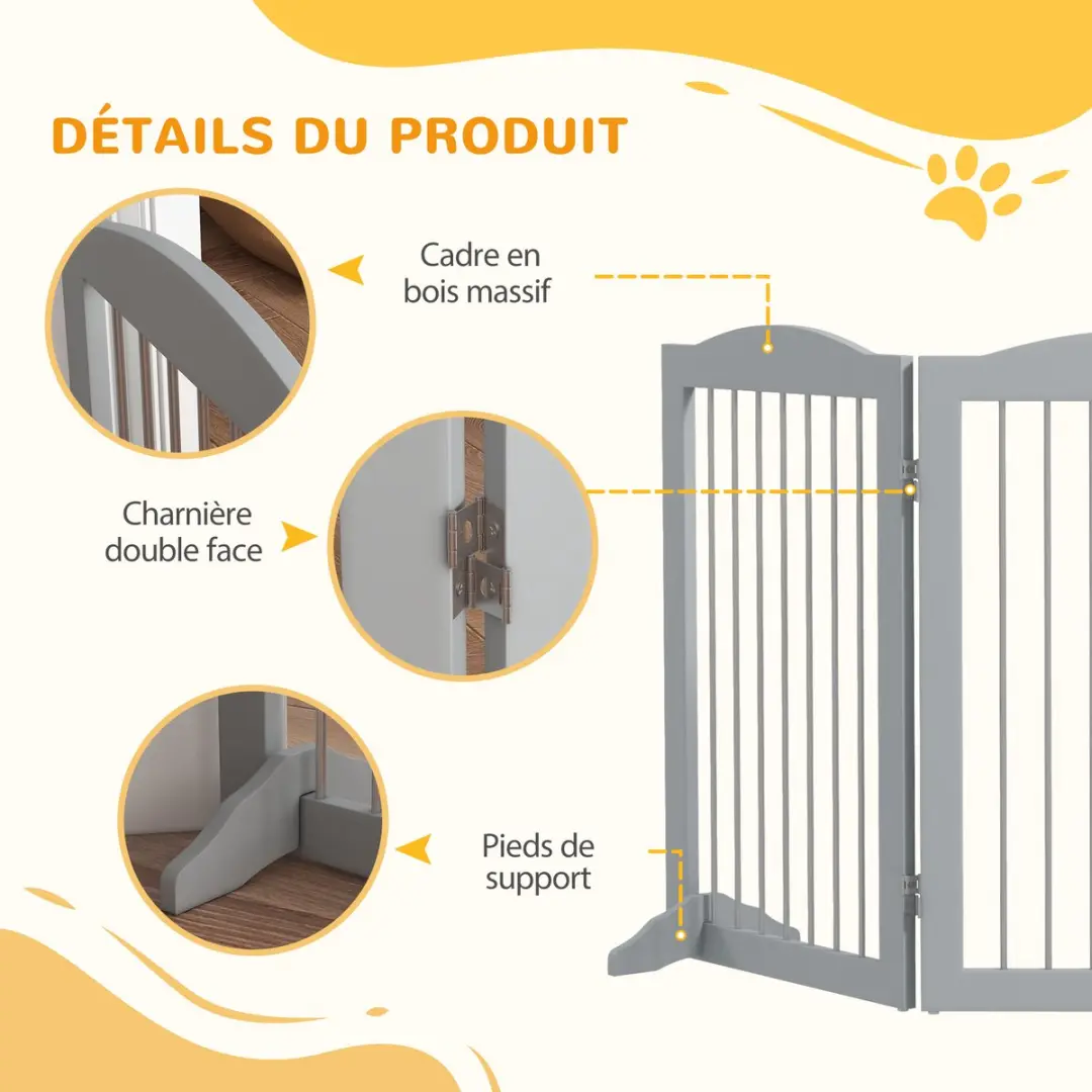PawHut-Pet Gate-Acier-154x30x80cm-Gris