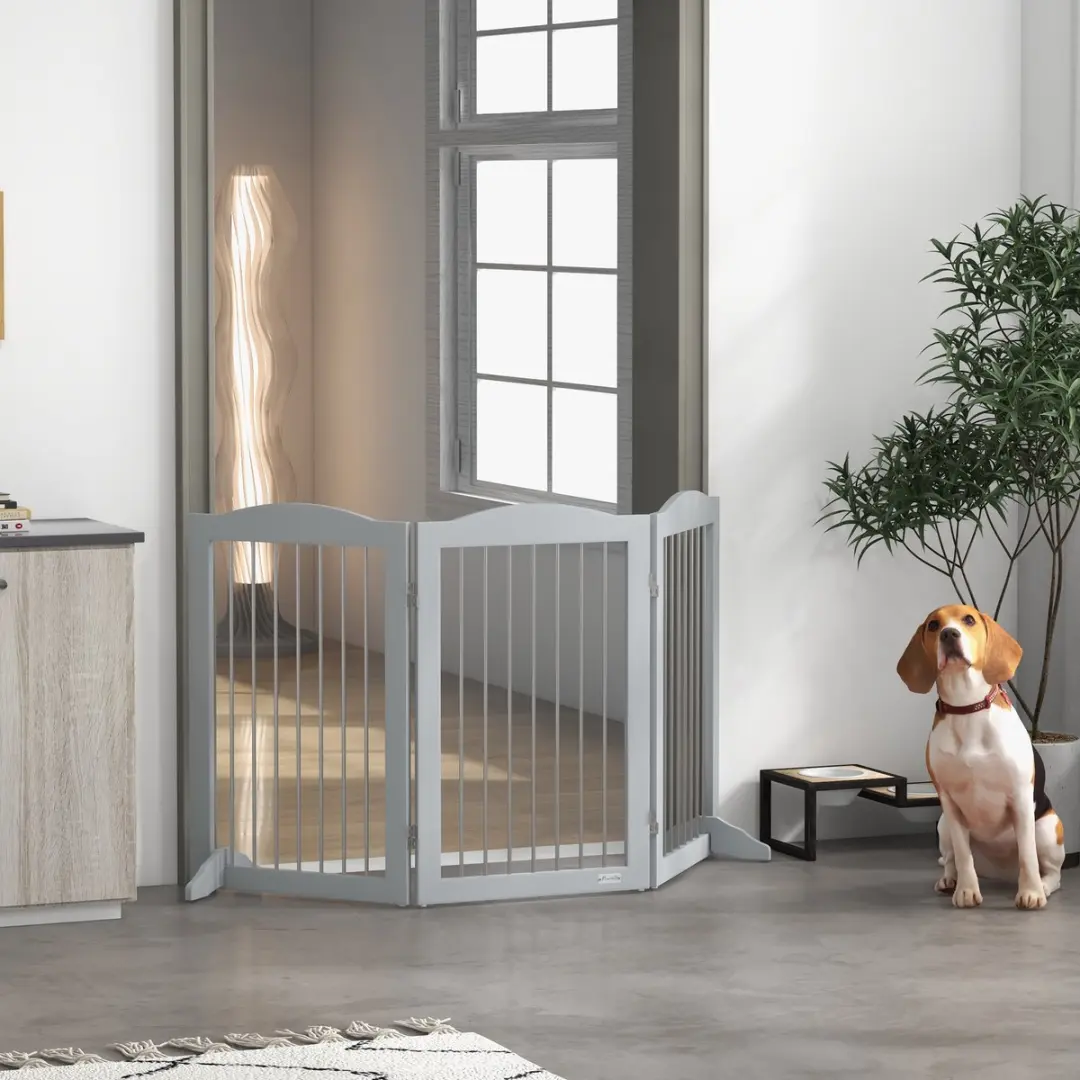 PawHut-Pet Gate-Acier-154x30x80cm-Gris