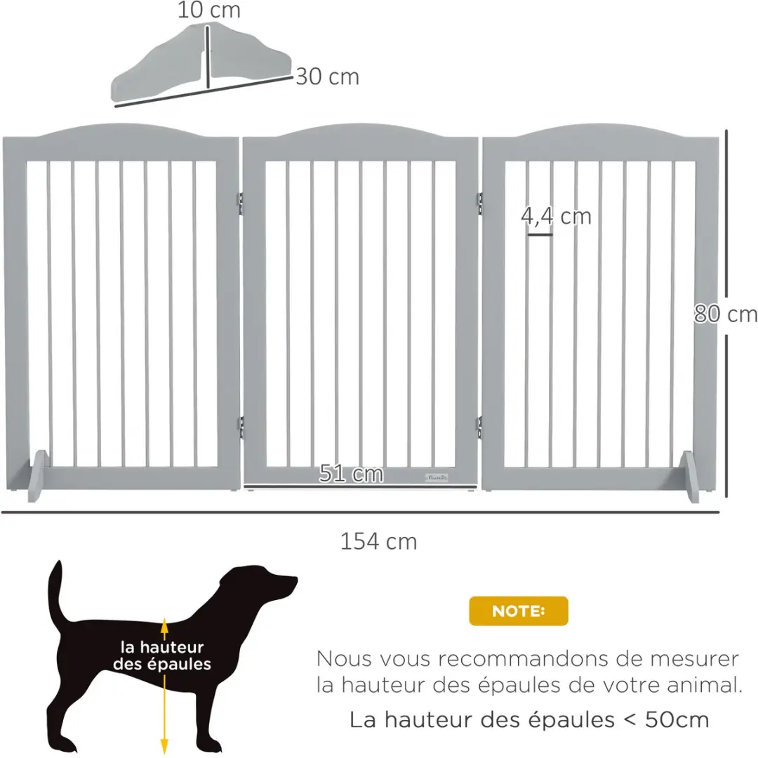PawHut-Pet Gate-Acier-154x30x80cm-Gris