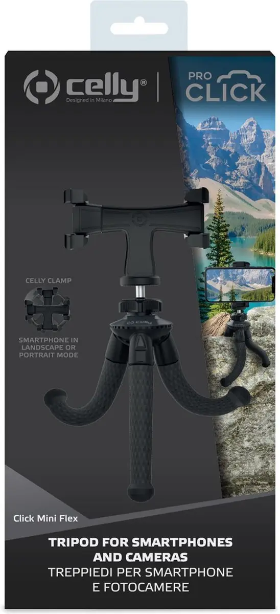 Celly CLICKMINIFLEXBK Flexibele Mini Statief - 1 Sectie - Zwart