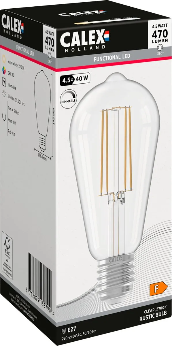 Calex LED-lamp E27 4,5W Warm Wit 2700K - Helder - afbeelding 3 van 5