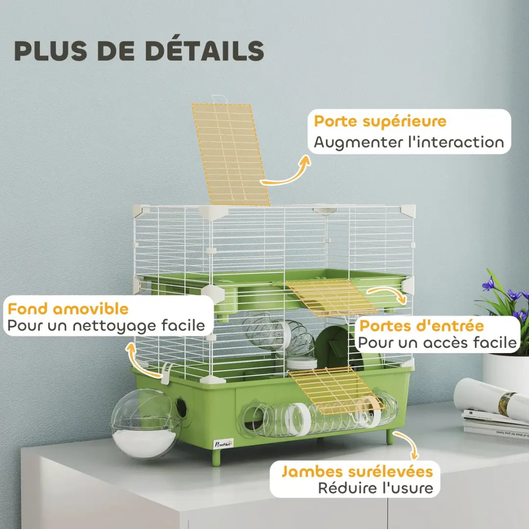 Pawhut Hamsterkooi 44,5x28x44cm - Groen/Wit - afbeelding 6 van 6