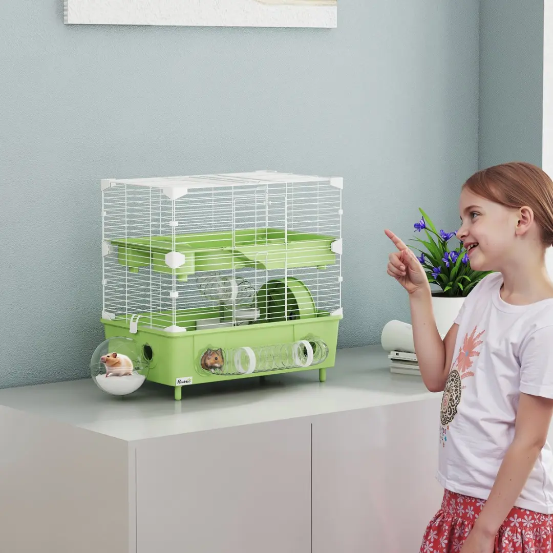 Pawhut Hamsterkooi 44,5x28x44cm - Groen/Wit