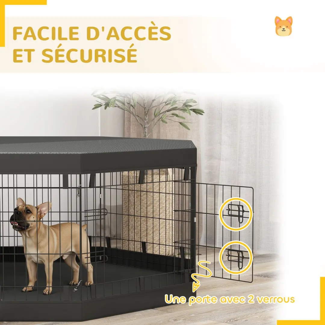 Pawhut Huisdierenspeelpen 159x159x61cm - Staal - Zwart - afbeelding 6 van 6