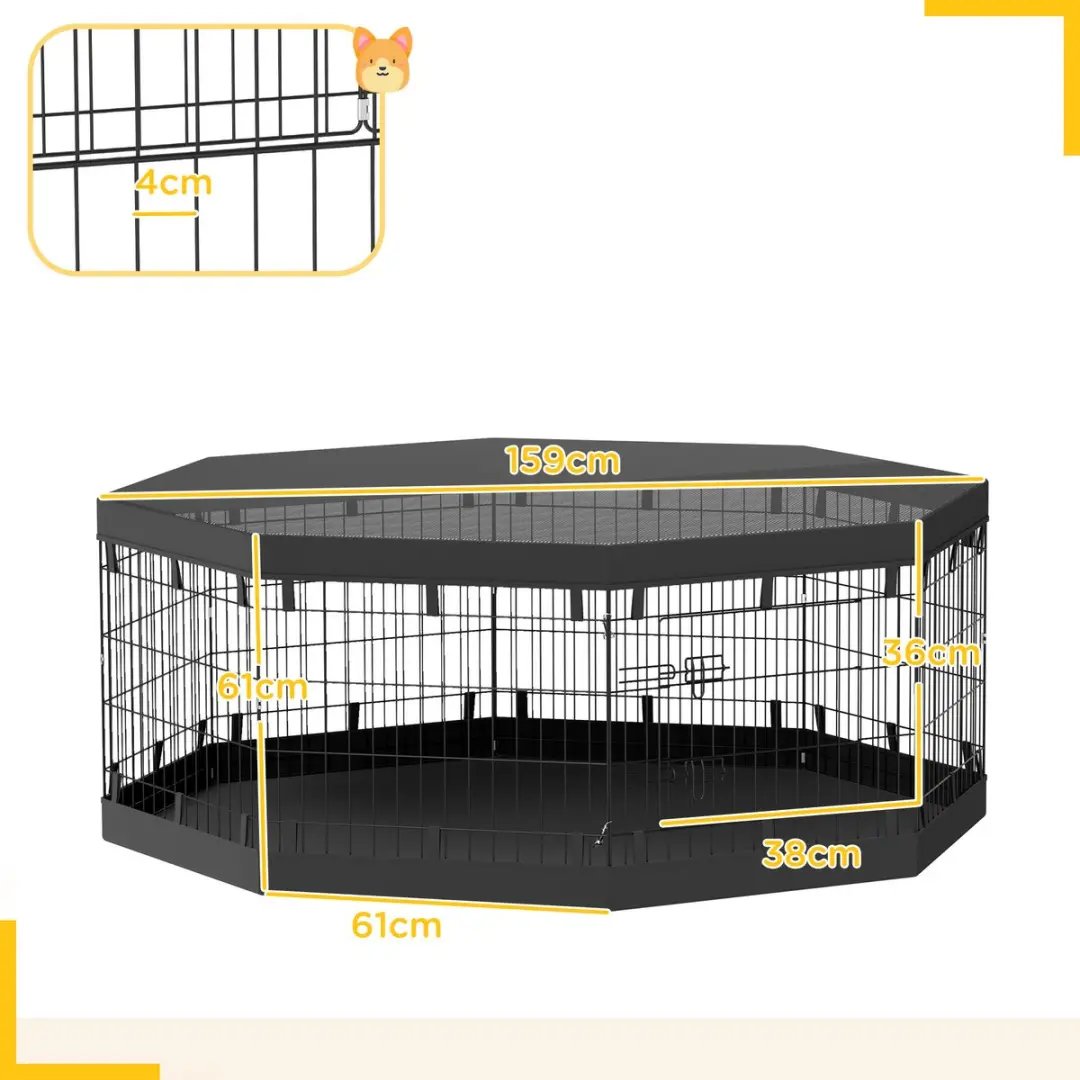 Pawhut Huisdierenspeelpen 159x159x61cm - Staal - Zwart