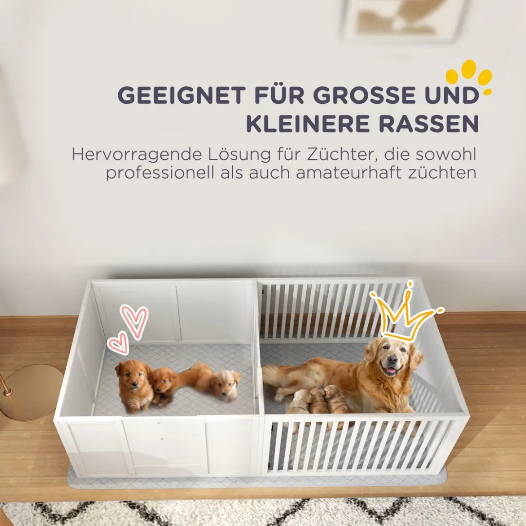 Pawhut Wurfkiste 160x80x50cm - Welpenuitloopbox Wit
