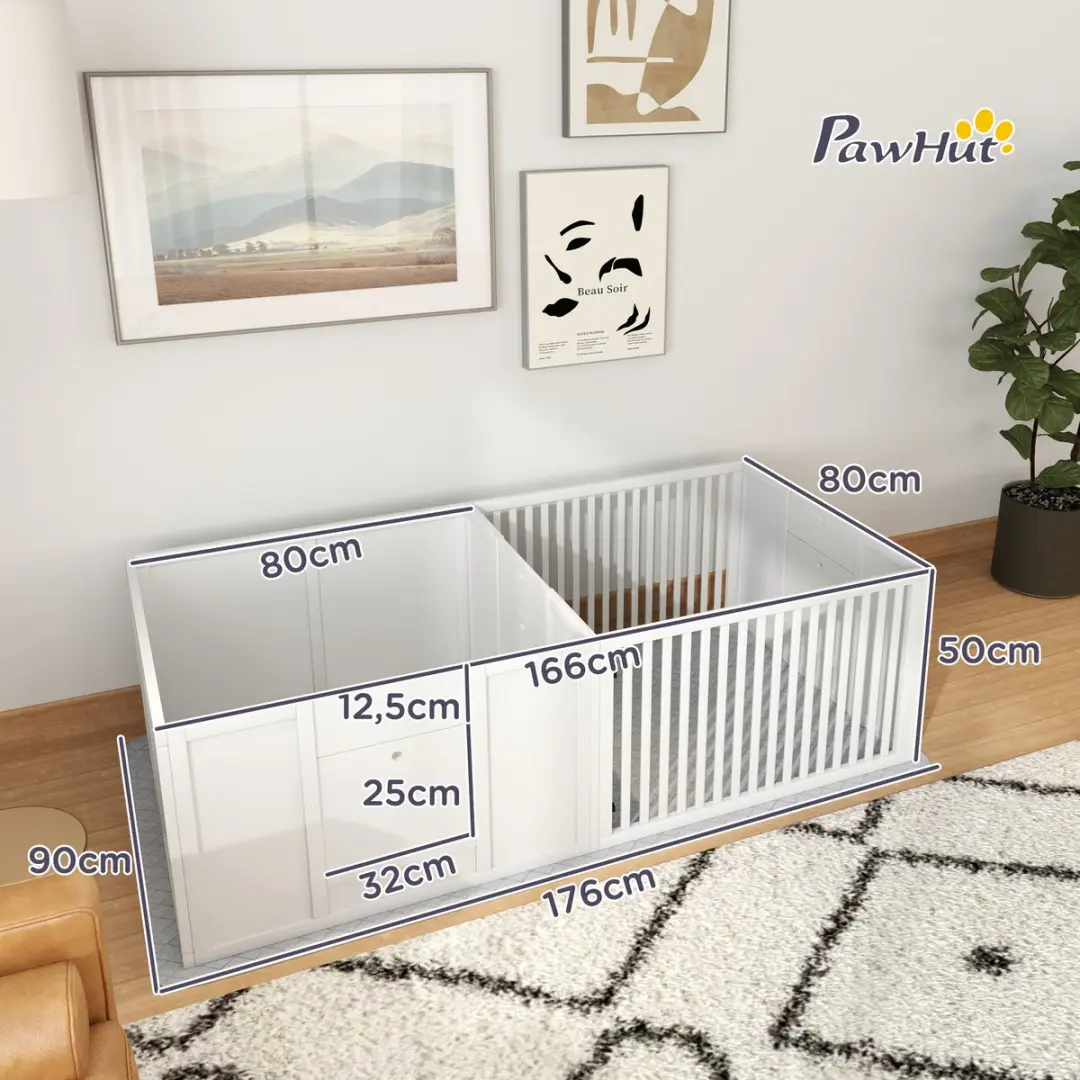 Pawhut Wurfkiste 160x80x50cm - Welpenuitloopbox Wit - afbeelding 6 van 6