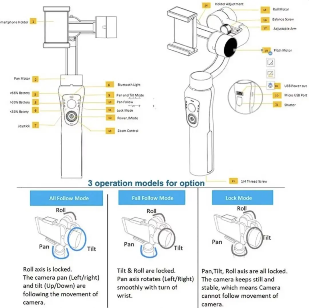 Axis BS5 3-Axis Handheld Gimbal - Smartphone/Actioncam - 400mAh - Zwart/Rood