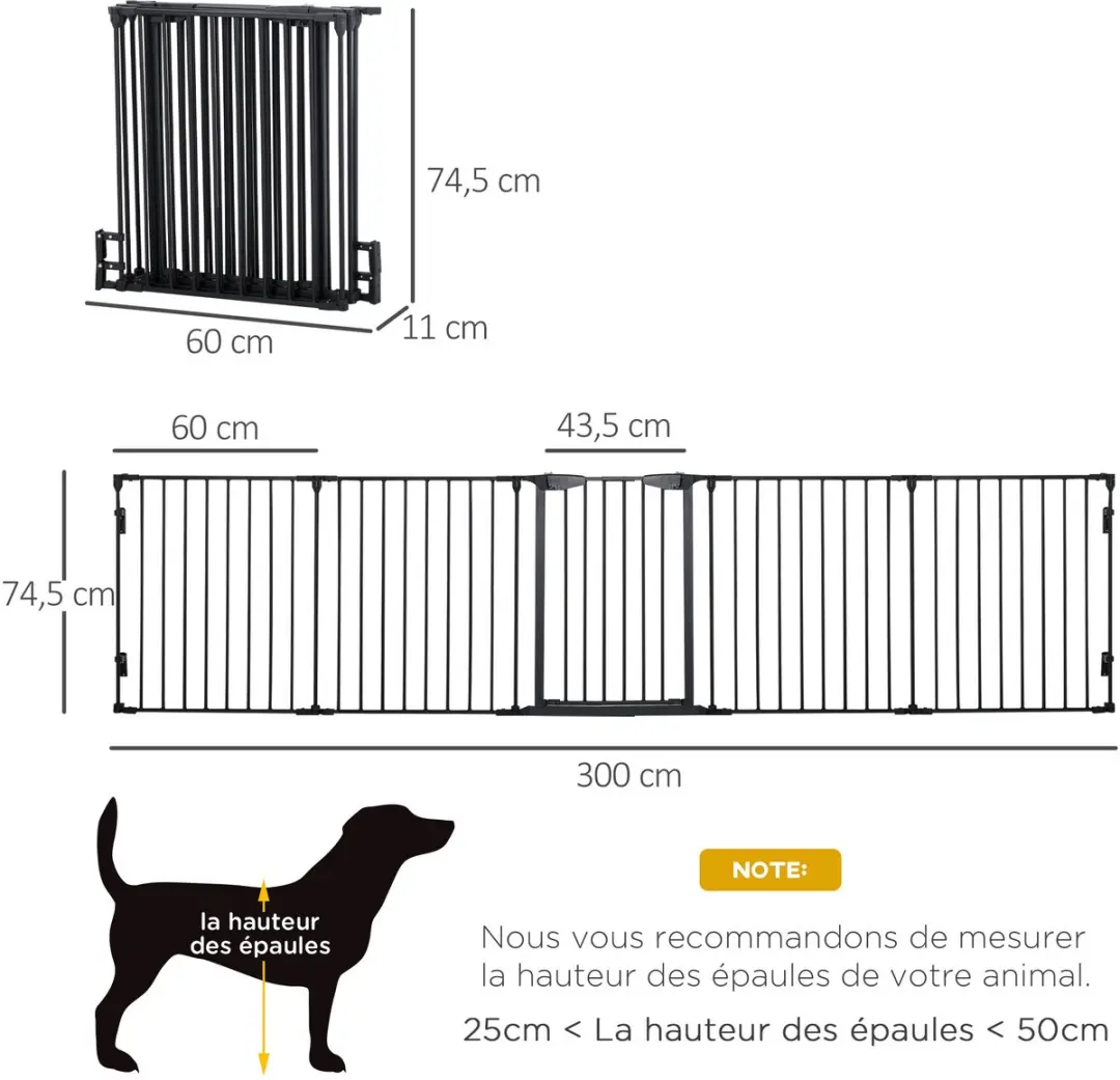 Pawhut Hondenren Metaal 300x3x74,5cm - Zwart